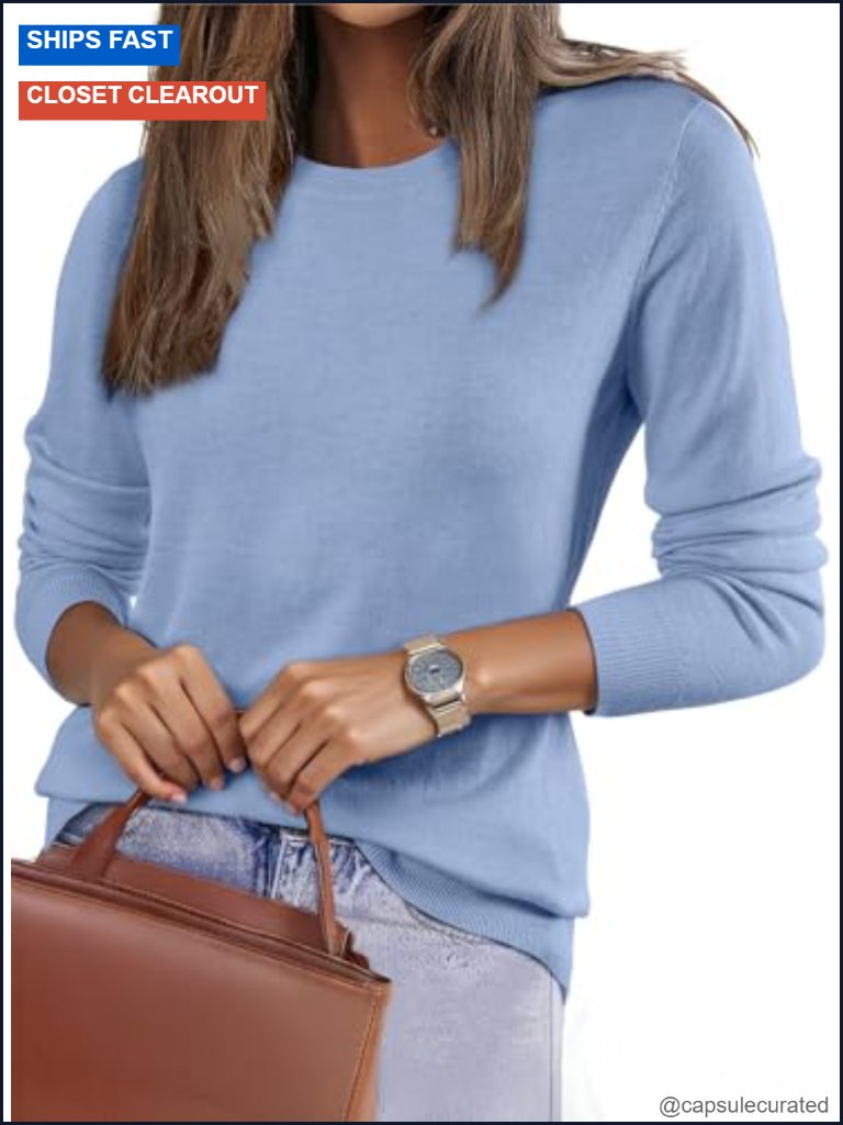 Soft Wool Blend Long Sleeve Crewneck Pullover Sweater Fall Outfits